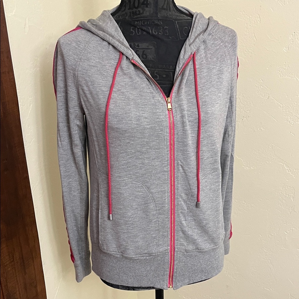 Trina Turk Gray Hoodie with Pink Accents